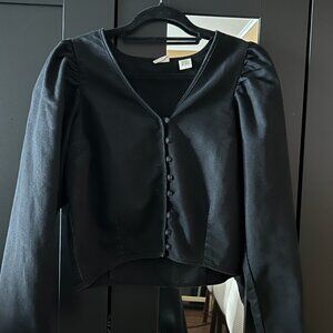 Levis Teegan Cotton Mutton-Sleeve Blouse – Black, Size Medium